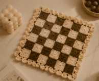 Hand-Crocheted Granny Square Table Mat - Tricolor Plaid