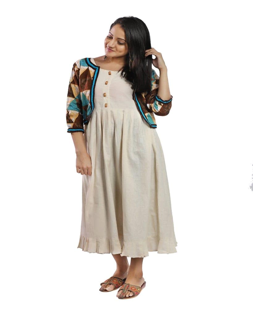Blue Cotton Linen Printed Jackets view 2
