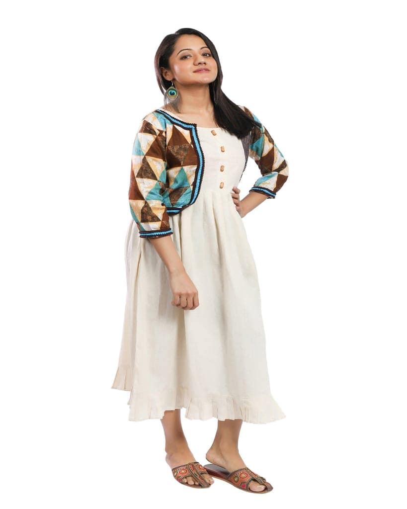 Blue Cotton Linen Printed Jackets view 3