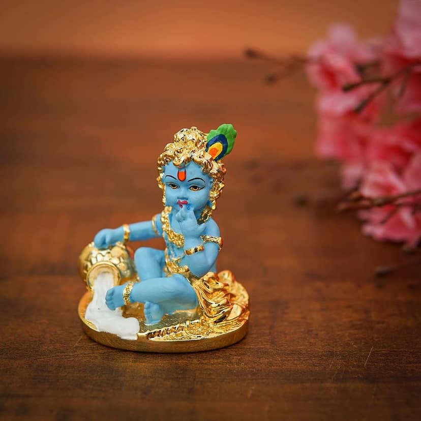 Craftlayout Polyresin Bal Gopal Gold Plated Idol Home Car dashboard 3 Inch