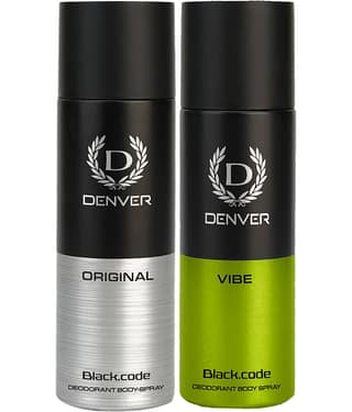 Denver Black Code Orignal Long Lasting Deodorant Spray For Men 150 ml Each (Pack of 2)