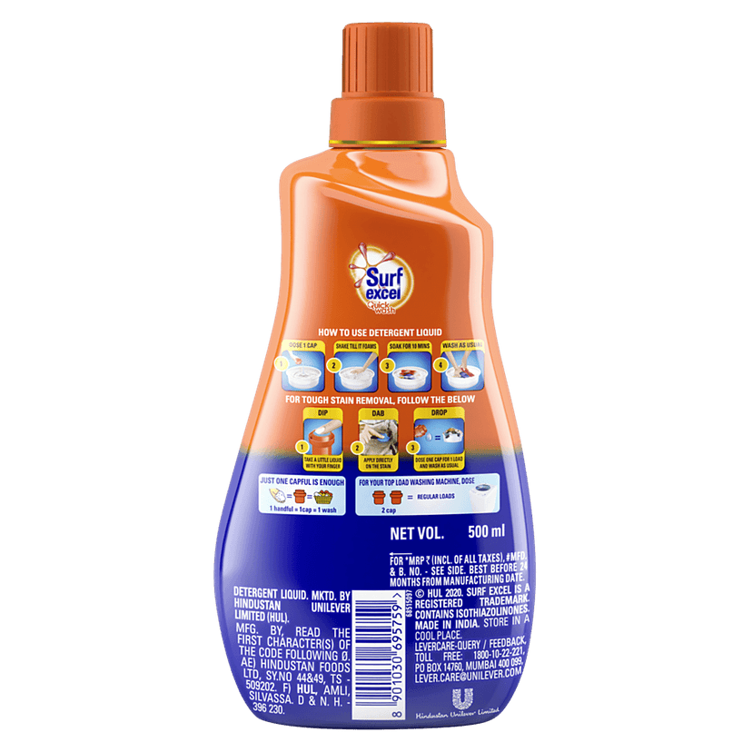 Surf Excel Quick Wash - Liquid, With Super Soak Technology, 500 Ml Bottle view 2