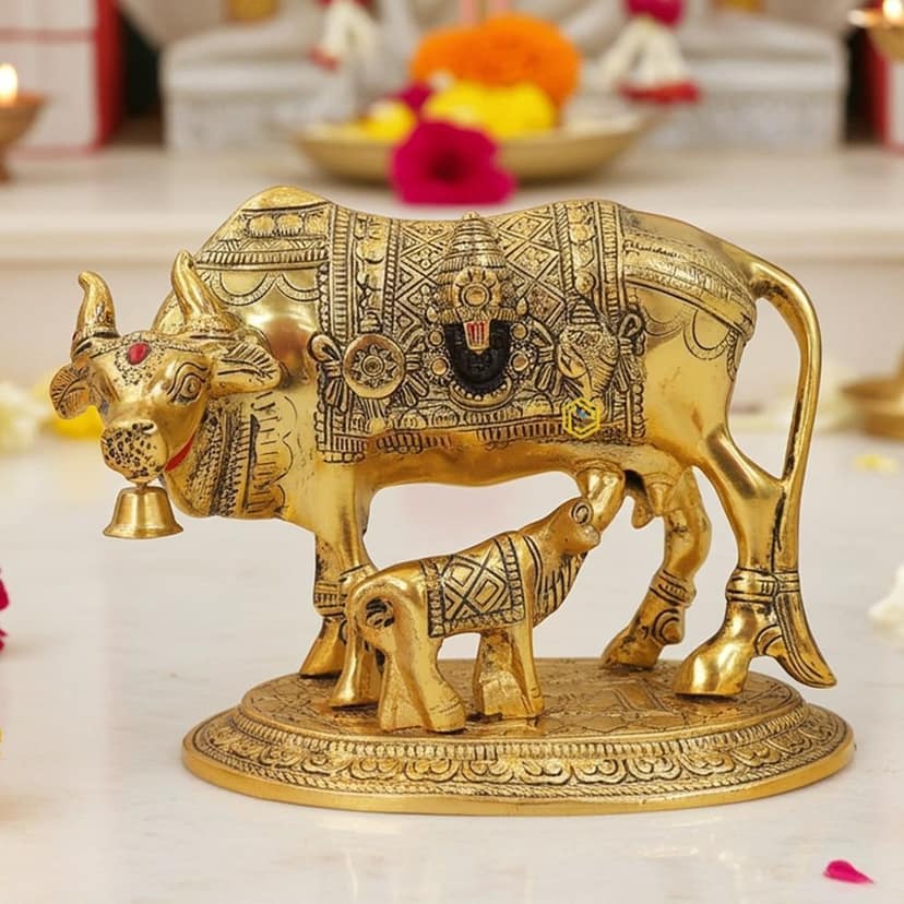 Aluminium Cow Idol ? Polished Finish Decorative Piece, Height : 6 Inch (ASMAS477 G)