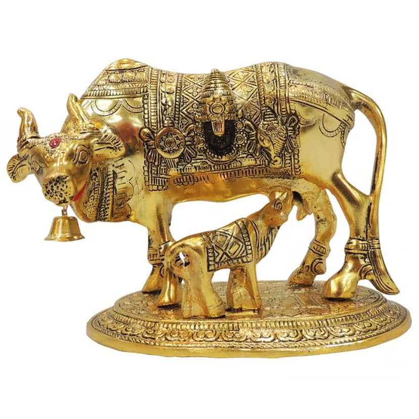 Aluminium Cow Idol ? Polished Finish Decorative Piece, Height : 6 Inch (ASMAS477 G) view 2