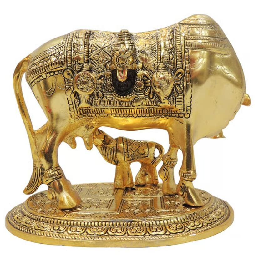 Aluminium Cow Idol ? Polished Finish Decorative Piece, Height : 6 Inch (ASMAS477 G) view 3