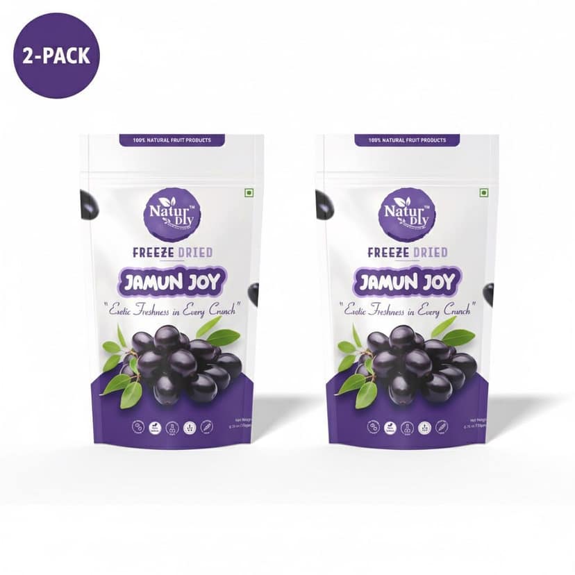NaturDry Freeze-Dried Jamun Joy Bites | Crunchy Fruit Snack, Vegan & Antioxidant Rich | 20g - Pack of 2