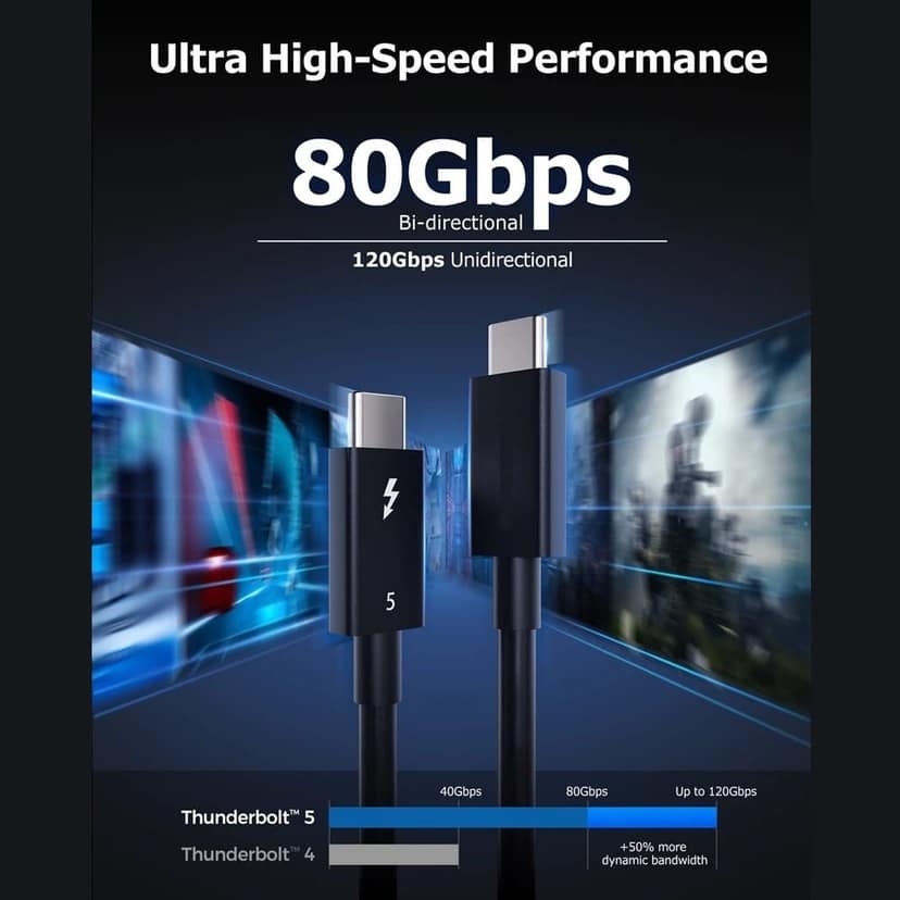 ACASIS [Intel Certified] 80Gbps Thunderbolt 5 Cable with 120Gbps Bandwidth Boost 3* 8K displays & 240W Charging Compatible with Thunderbolt 5/4/3/USB4.0 view 2