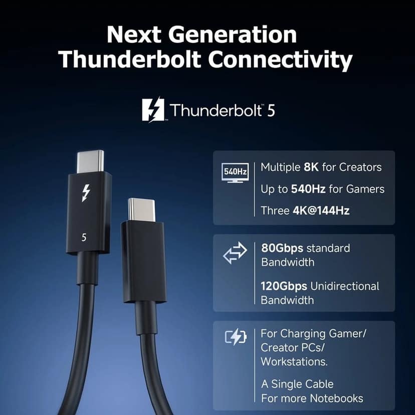 ACASIS [Intel Certified] 80Gbps Thunderbolt 5 Cable with 120Gbps Bandwidth Boost 3* 8K displays & 240W Charging Compatible with Thunderbolt 5/4/3/USB4.0 view 5