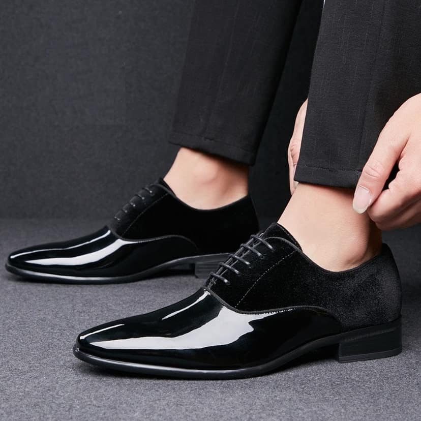 Bxxy's Faux Leather Semi Suede Classic Party Wear Lace-up Shoes for Men view 2