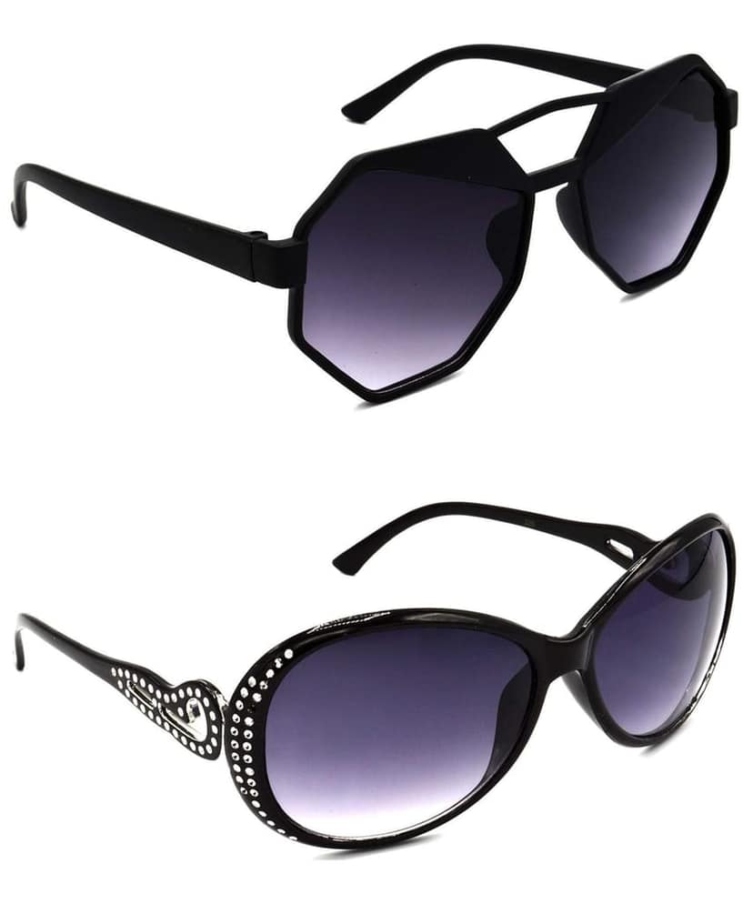 Hrinkar Unisex Round Sunglasses Black & Silver Frame, Grey Lens (Medium) - Pack of 2