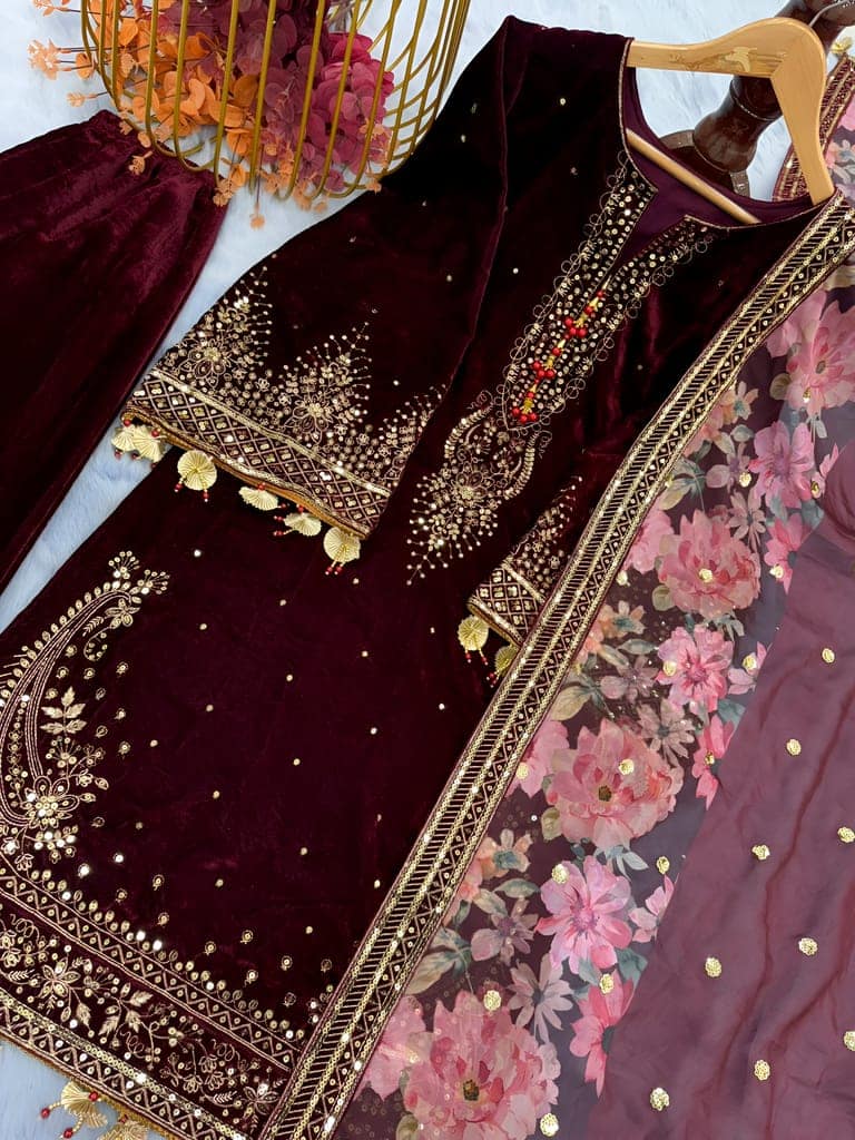 Red Maroon Ready to wear indian salwar kameez Dupatta for women anarkali designer pakistani dresses Festival 3 piece view 8
