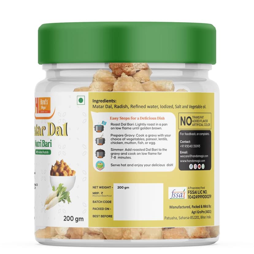 Hand’s Magic Matar Dal Radish - Nutri Bari | High Protein | Ready to Cook | 100% Homemade | No Preservatives | Natural & Healthy | 200g view 3