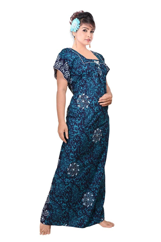 VALENCIA SLEEPWEAR Pure Cotton Printed Square Neck Batik Nightgown Nighty with Pleades for Extra Comfort view 2