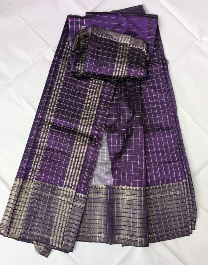 Purple Cotton Silk Saree With Silver Zari Border view 3