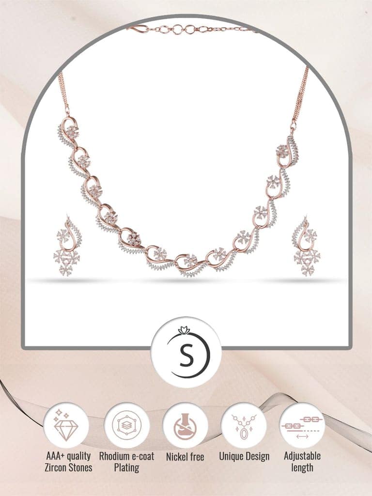 Rosegold Plated AD studded Necklace Earrings Jewellery Set view 10