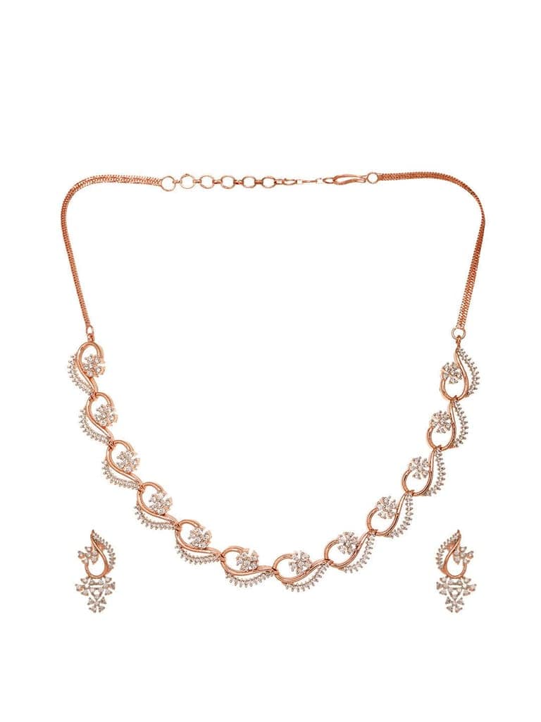 Rosegold Plated AD studded Necklace Earrings Jewellery Set view 6