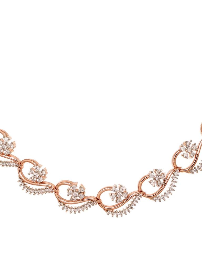 Rosegold Plated AD studded Necklace Earrings Jewellery Set view 9