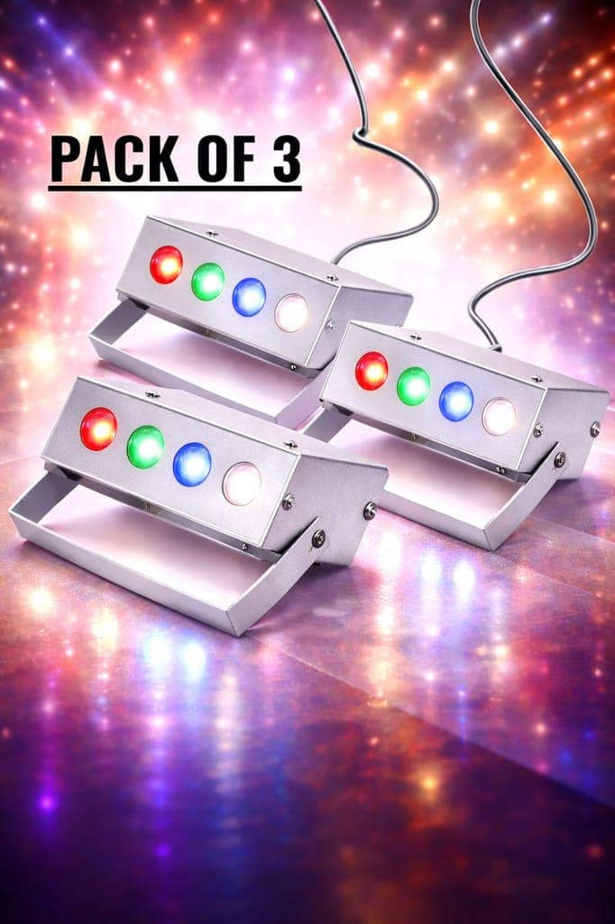 SPARKWORLD RGB 4-LED DJ Stage Lights (Pack of 3) | Multi-Color Party Lights for Events, Stage, DJ Setup & Home Celebrations | Colour: Multicolor