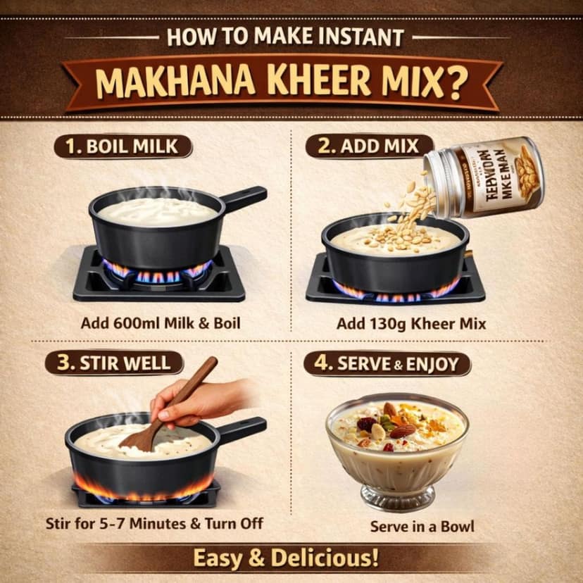 FIDVOJO Premium Instant Makhana Kheer MIX | Ready-to-Cook Dessert with Roasted Makhana & Dry Fruits | Just Add Milk & Cook in 5 Mins | Vrat & Fasting Special | Healthy Gluten-Free Sweet Dish (130g) Pack of 1 view 7