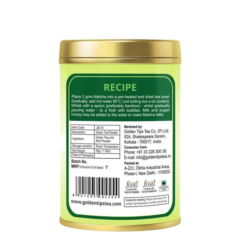 Golden Tips Japanese Mint Matcha Green Tea Powder – 50g (50 Servings) Tin Can, No Additives, Antioxidant-Rich Superfood, No Artificial Sweeteners view 6