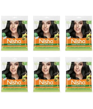 Nisha Creme Hair Color Natural Black 40g Pack of 6, Permanent Hair Color for Women Men, No Ammonia, 100% Grey Coverage