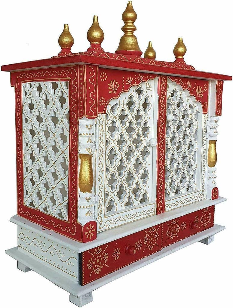Shree Krishna Art Temple, Wooden Temple, Pooja Mandir for Home (Color- White & Red, 18x9x22 inches) view 2