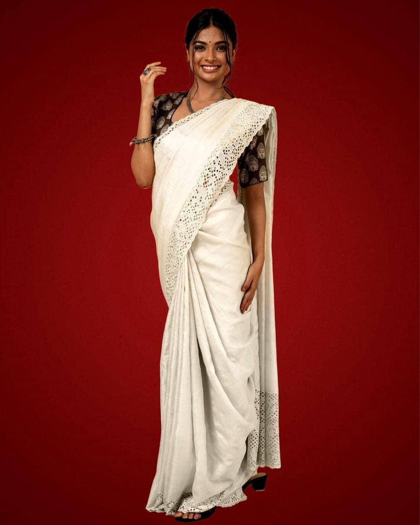 Silkmark Certified Pure Tussar Hand Cutwork Beige Saree (Tussar by Tussar Fabric)-9328 view 5
