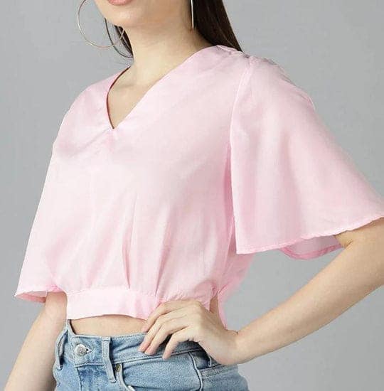 Elchic Pink Solid Crop Top view 3