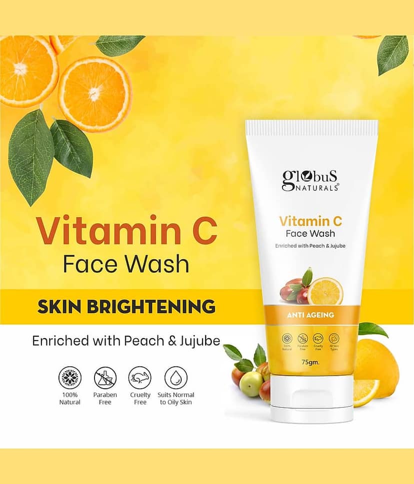 Globus Naturals Vitamin C Face Wash, Anti-Ageing Skin Brightening, 75gm