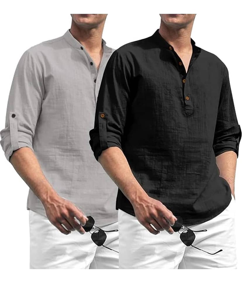 TrendiVastra Grey Cotton Blend Men's Shirt Style Kurta ( Pack of 2 )