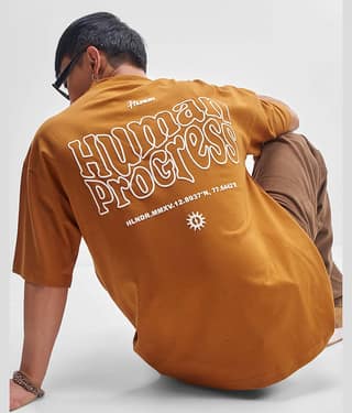 Highlander Men Cotton Oversized Fit Printed T-Shirt ( Rust )