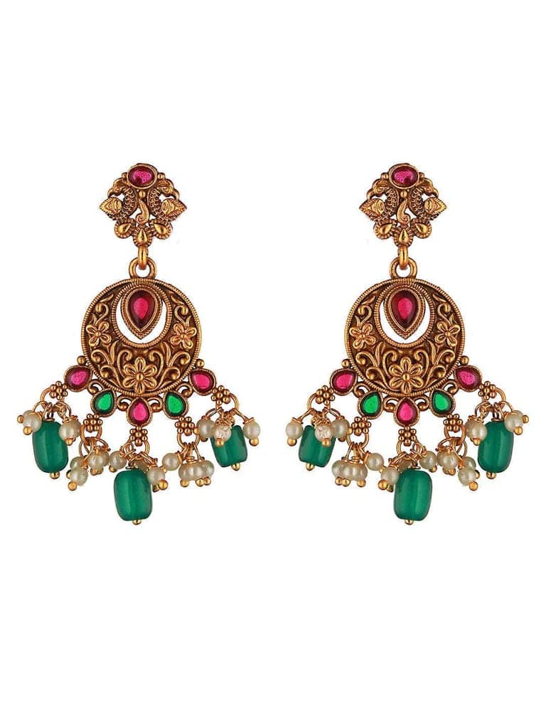 Gold Plated Red & Green Studded Lakshmiji Temple Pendant Jewellery Set view 6