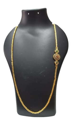 Gold Plated Long Necklace Temple Jewellery Chain for Women