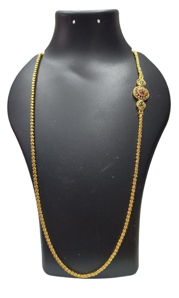 Gold Plated Long Necklace Temple Jewellery Chain for Women view 3