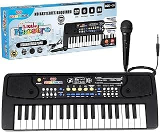 Wembley Kids Piano with Mic - Rechargeable & Portable Electronic Keyboard Musical Toy for Beginners Boys & Girls Ages 3-9 Years with Recording, 37 Keys, 8 Rhythms, 8 Tones, 6 Demos Function - Black