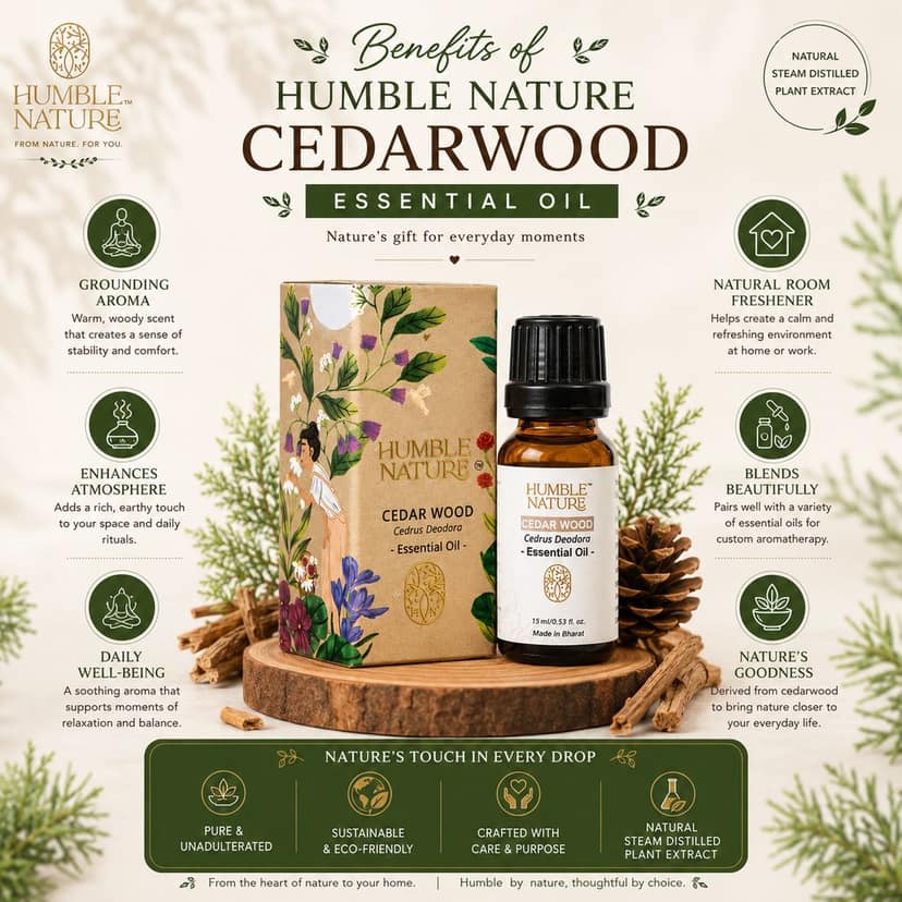 Humble Nature Cedarwood Essential Oil | Natural Steam Distilled Plant Extract | Cedrus Deodara Oil for Diffuser, Aromatherapy, Massage & DIY Blends | Premium Essential Oil 15ml view 3
