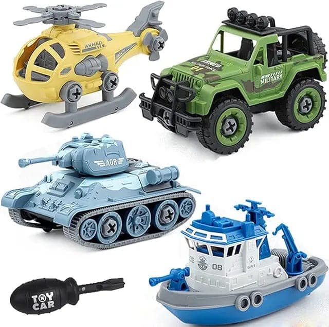 Kiddie Galaxia® Military Army Foldable Vehicles Car Toy 4 Pack with Screwdriver Toy, DIY Kids STEM Toys Including Helicopter,Car,Tank and Boat for Toddlers Birthday Gifts for Boys 2 3 4 5 6 Year view 3