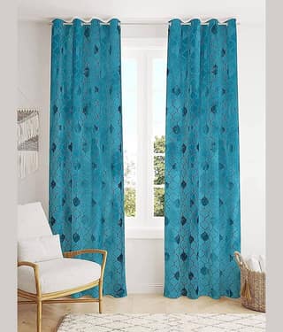Kraftiq Homes Abstract Room Darkening Eyelet Curtain 7 ft ( Pack of 2 ) - Blue