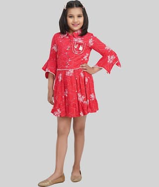 Being Naughty Rayon Shirt Dress For Girls ( Pack of 1 , Red )
