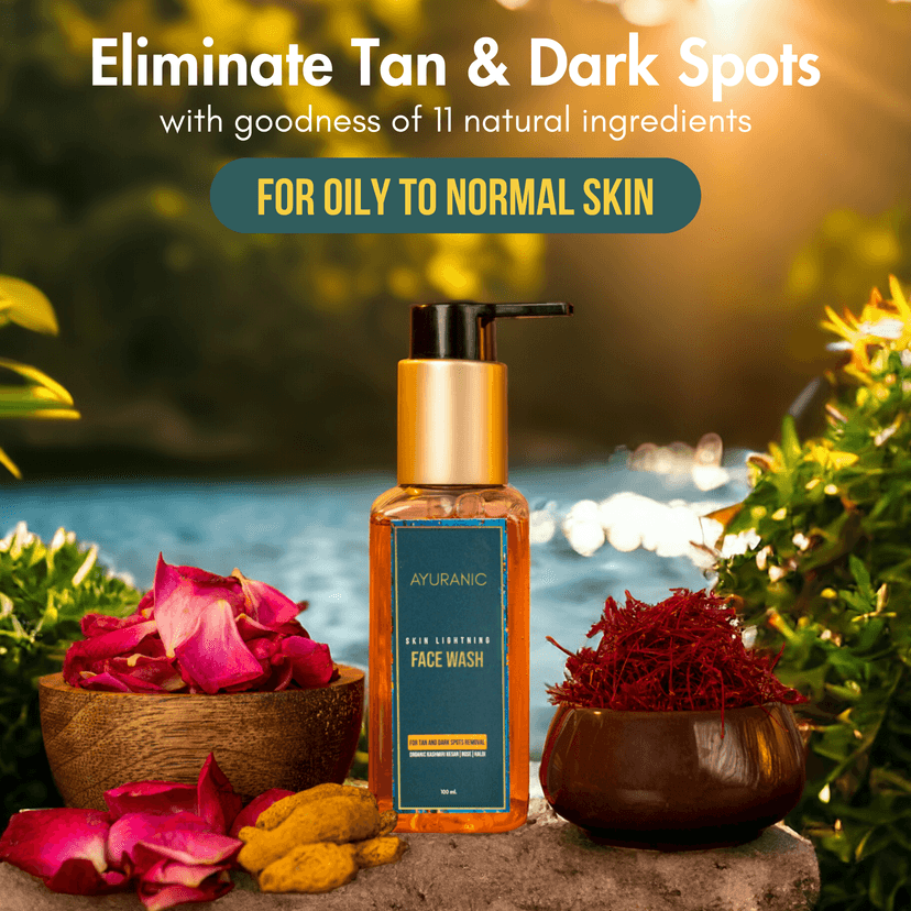 Ayuranic Tan & Dark Spots Removal Ayurvedic Face Wash For Glowing & Even Skin Tone | Kesar Oil, Rose Water, Haldi For Oily & Acne Prone Skin | For Men & Women | (11 Natural Herbs, 100 ml) view 2