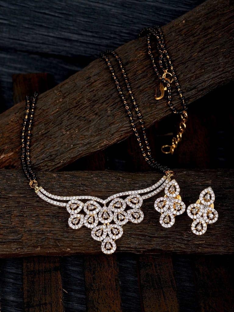 Gold Plated Black & White AD Studded & Beaded Mangalsutra Earrings view 2