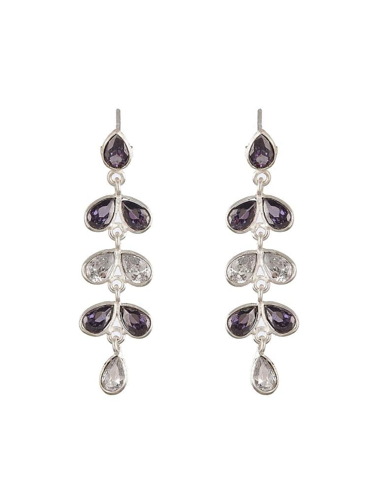 Silver Toned Amethyst Purple Minimal Necklace With Floral earrings Jewellery Set view 5