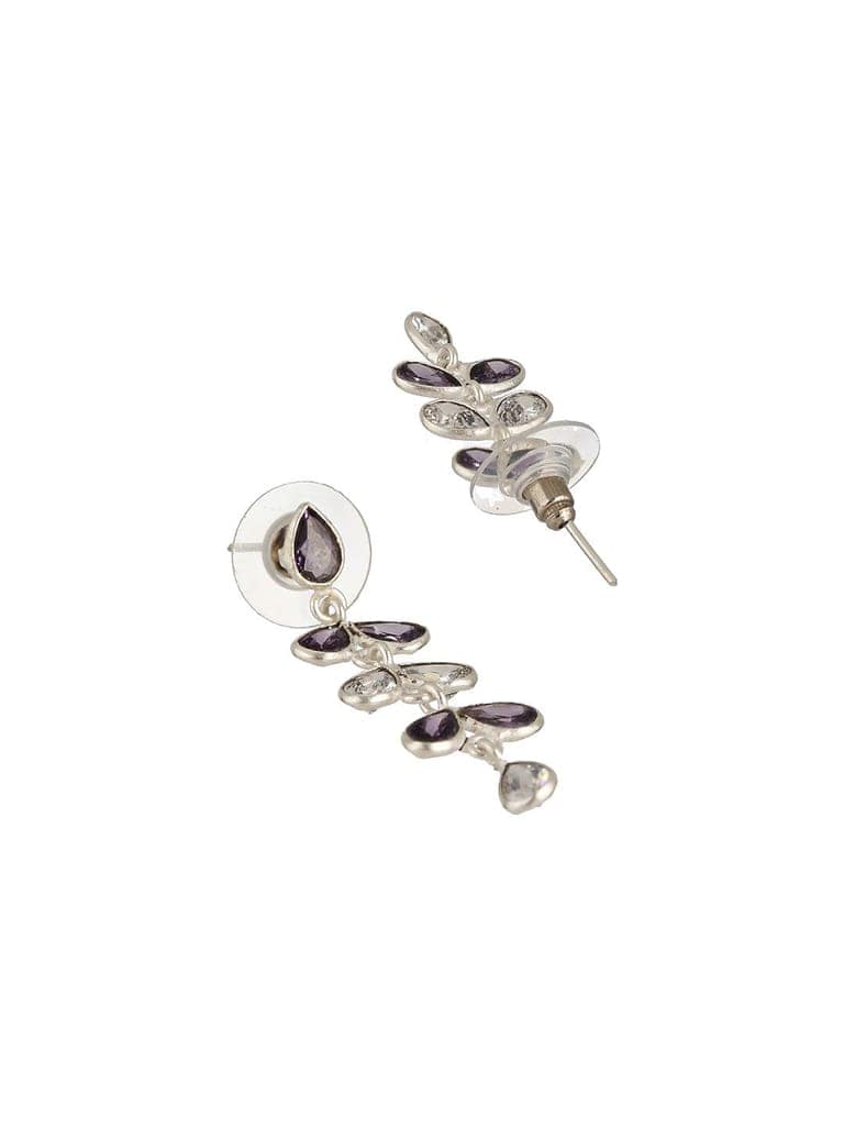 Silver Toned Amethyst Purple Minimal Necklace With Floral earrings Jewellery Set view 7