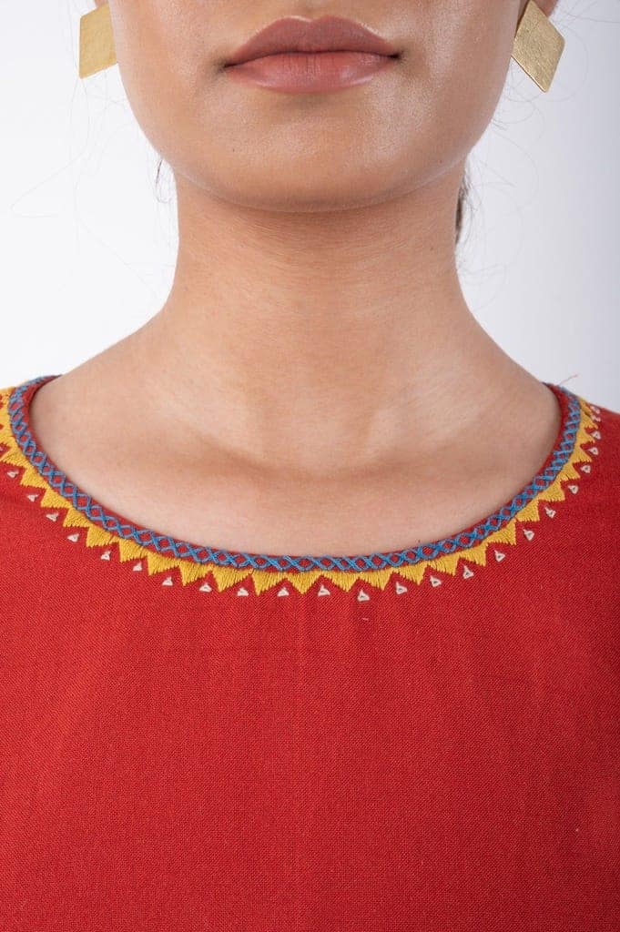 Shifrah Soof Embroidered Red 3-Quarter Sleeve Blouse view 6