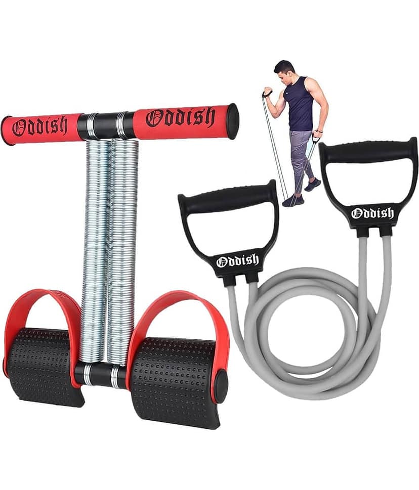 Oddish; Way To Fitness Tummy Trimmer Double Spring With Foam Grip Handle and Resistance Band Combo Pack For Men & Women - Ab Exercise Equipement, Abdominal Workout For Home & Gym Use - Stomach, Abs, Belly Exercise