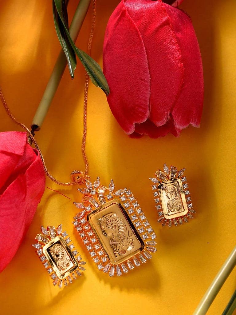 Gold Toned AD Rectangular Ginni Locket Jewellery Set view 2