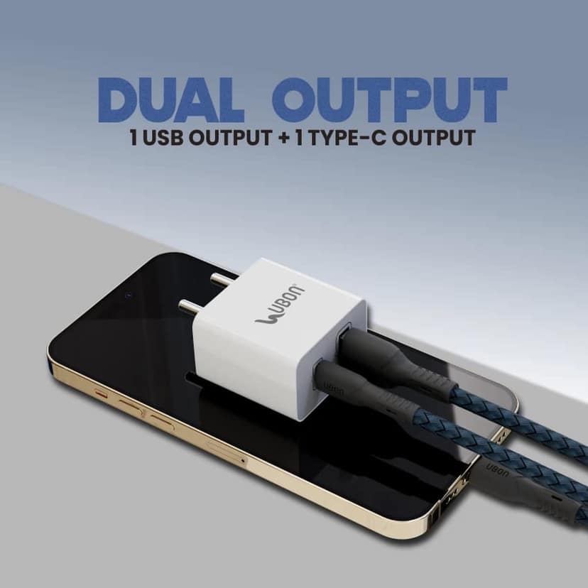 UBON Fast Charger 25W CH43 Dual Port (USB & Type C) Wall Charger, view 4
