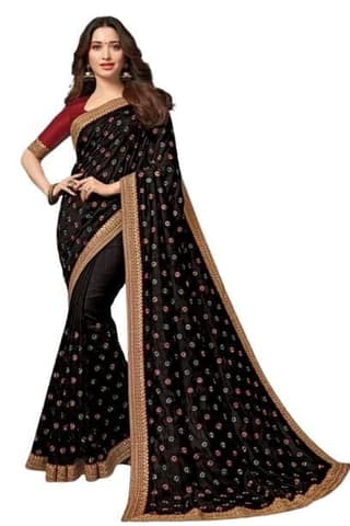 HHK Fashion Women's Work Vichitra Silk 5.5 Meter Saree with Unstitched Blouse Piece