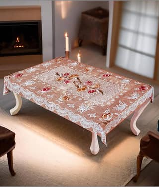 Crosmo Embroidered PVC 4 Seater Rectangle Table Cover ( 92 x 33 ) cm Pack of 1 Gold