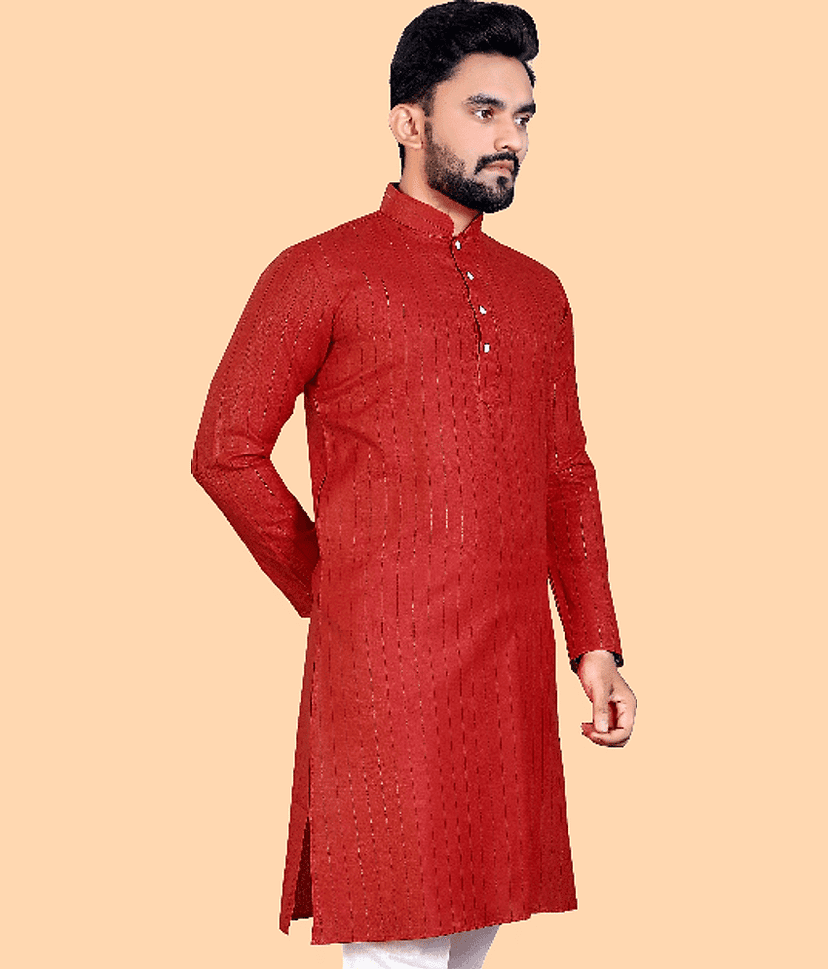 YUG ART - Red Cotton Men's Regular Kurta ( Pack of 1 )